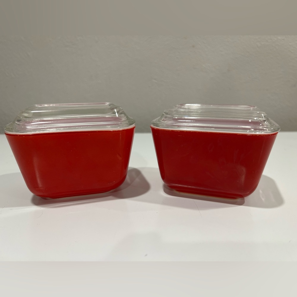 Vintage Pyrex Primary Red Refrigerator Dishes with Lids 501